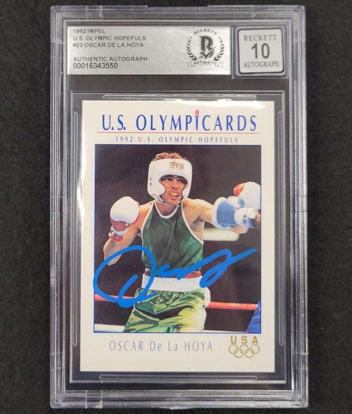 Oscar De La Hoya signed 1992 Impel US Olympic Hopefuls #23 RC card ~ BAS 10 auto