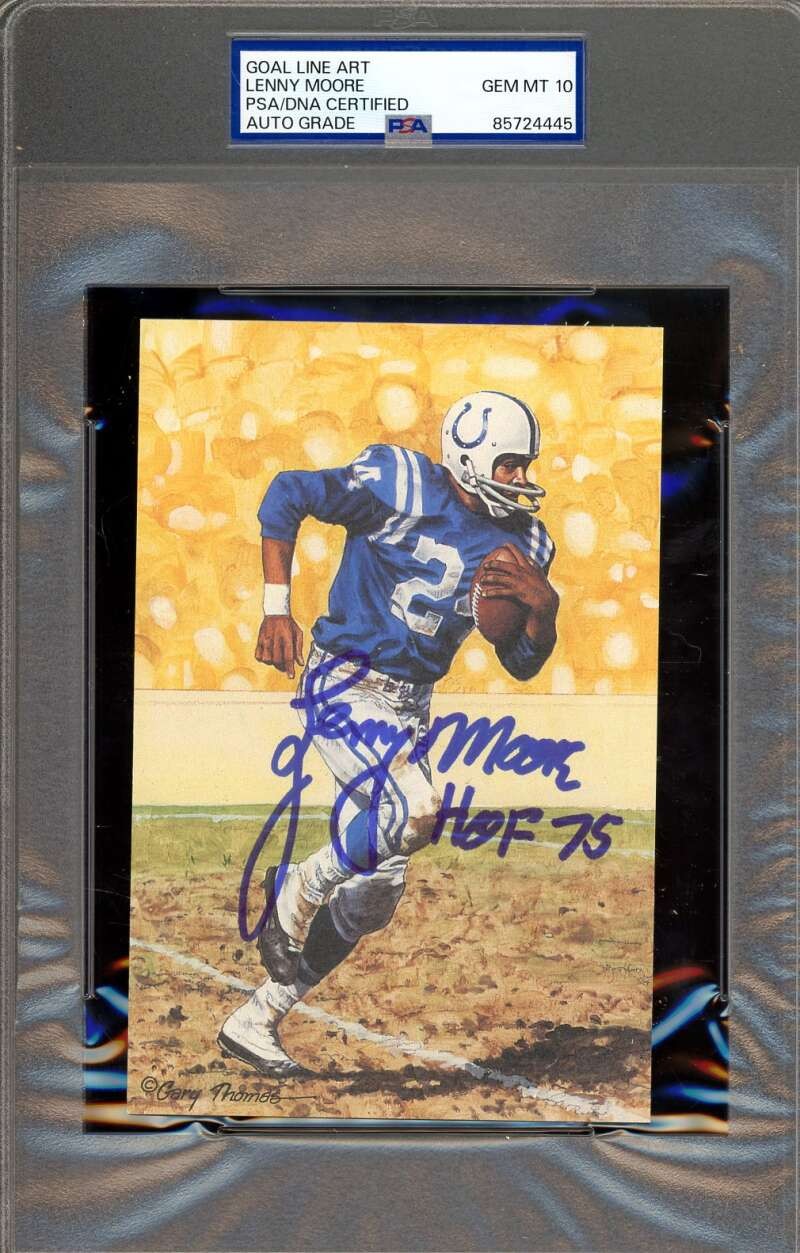 Lenny Moore Gem Mint 10 PSA DNA Signed Goal Line Art Card GLAC Autograph HOF 75