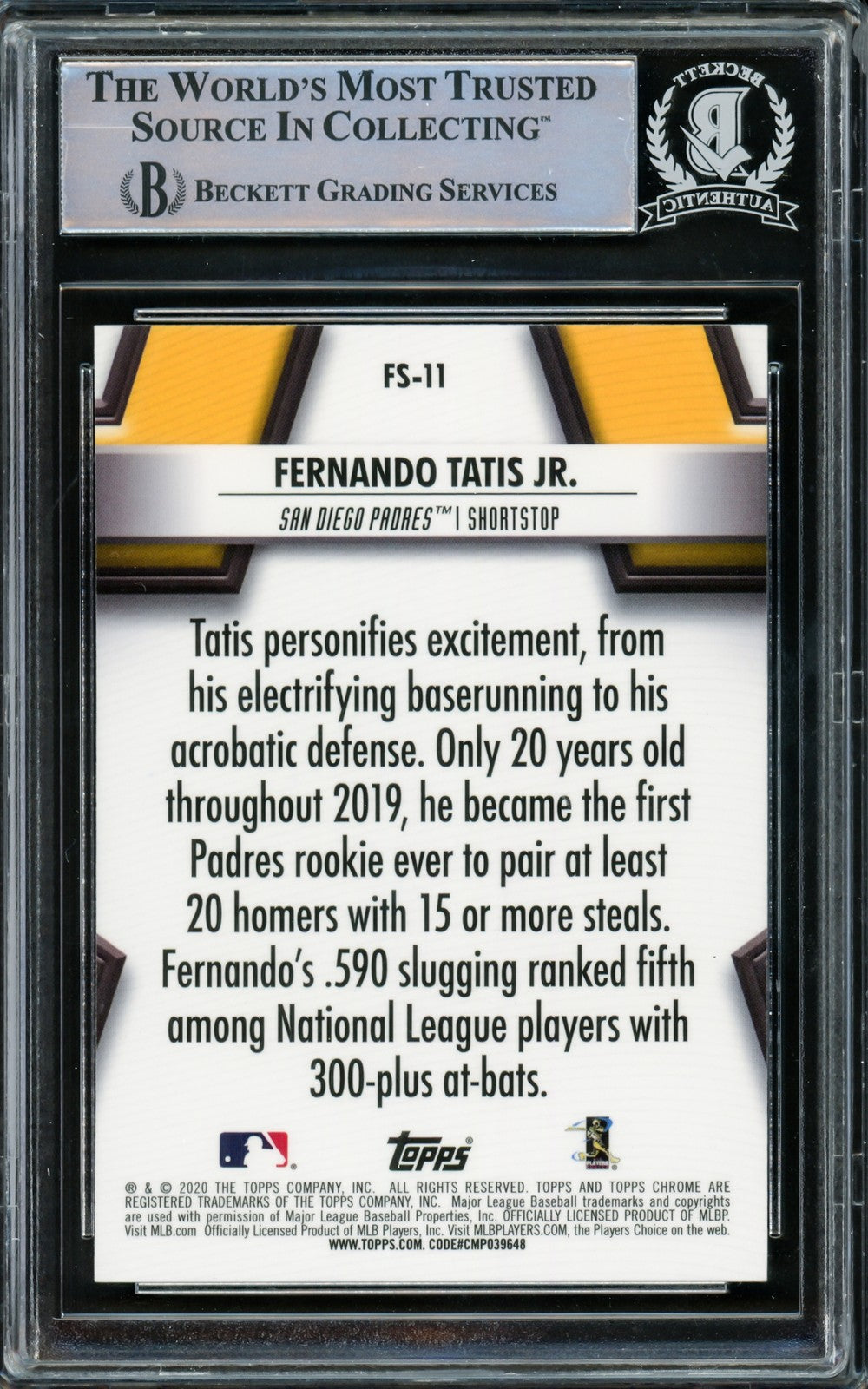 Fernando Tatis Jr. Signed 2020 Topps Chrome Future Stars Card #FS-11 San Diego