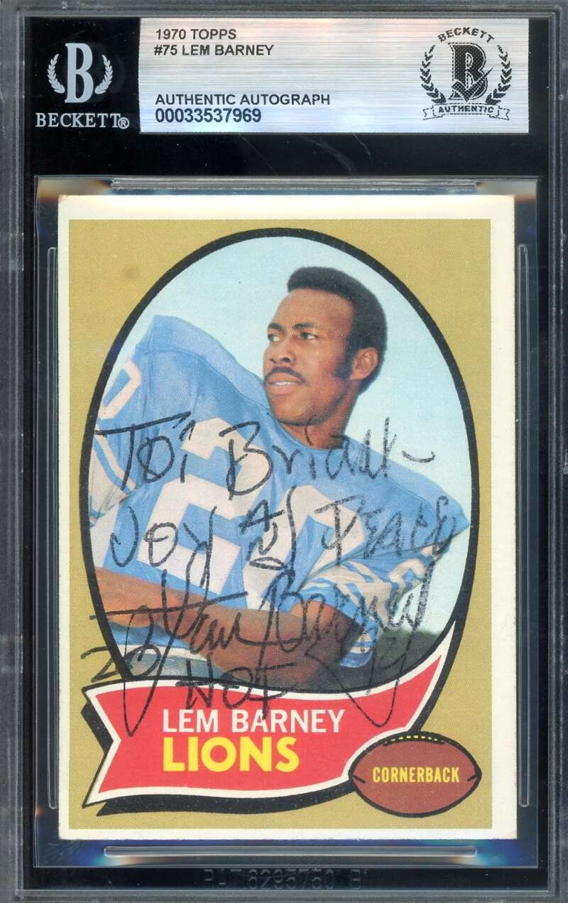 Lem Barney Beckett BAS Vintage Signed 1970 Topps Rookie Autograph