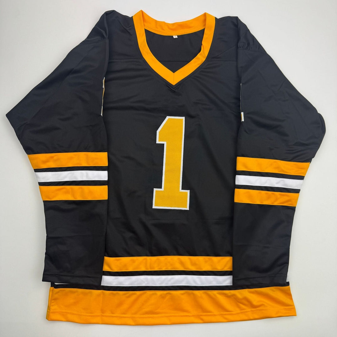 Autographed/Signed Rejean Lemelin Boston Black Hockey Jersey Beckett BAS COA