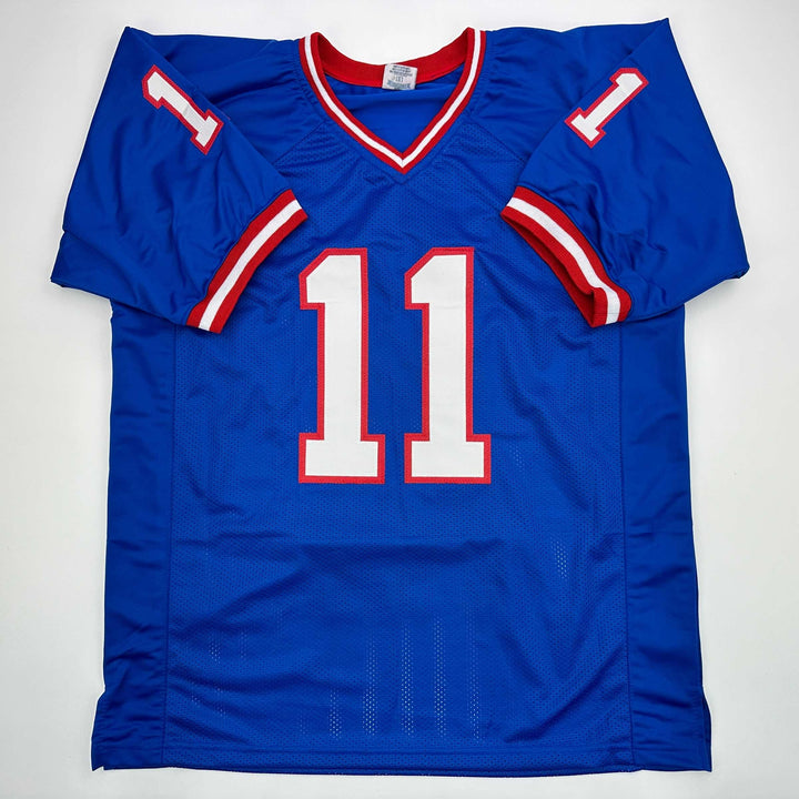Facsimile Autographed Phil Simms New York Blue Reprint Jersey Size Men's XL