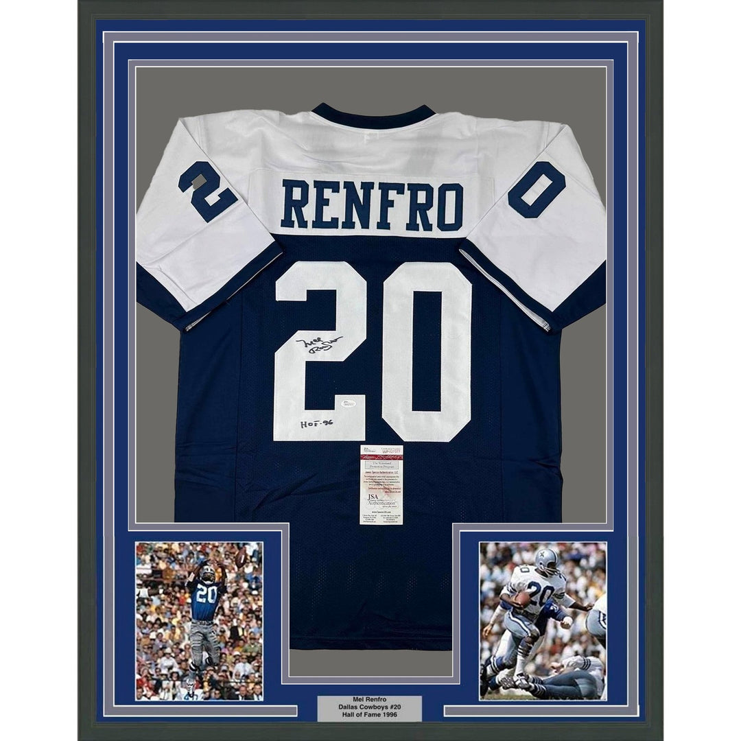 Framed Signed Mel Renfro 35x39 HOF Thanksgiving Day Jersey JSA COA