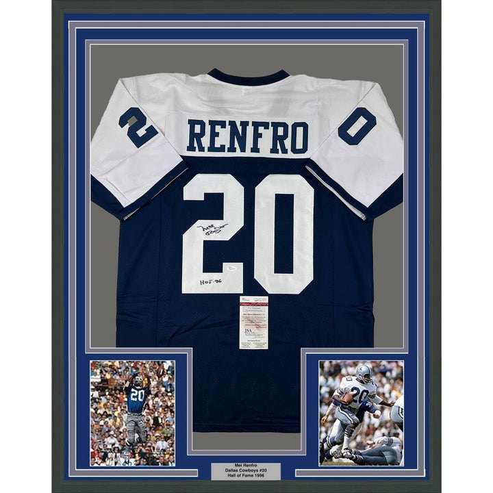 Framed Signed Mel Renfro 35x39 HOF Thanksgiving Day Jersey JSA COA