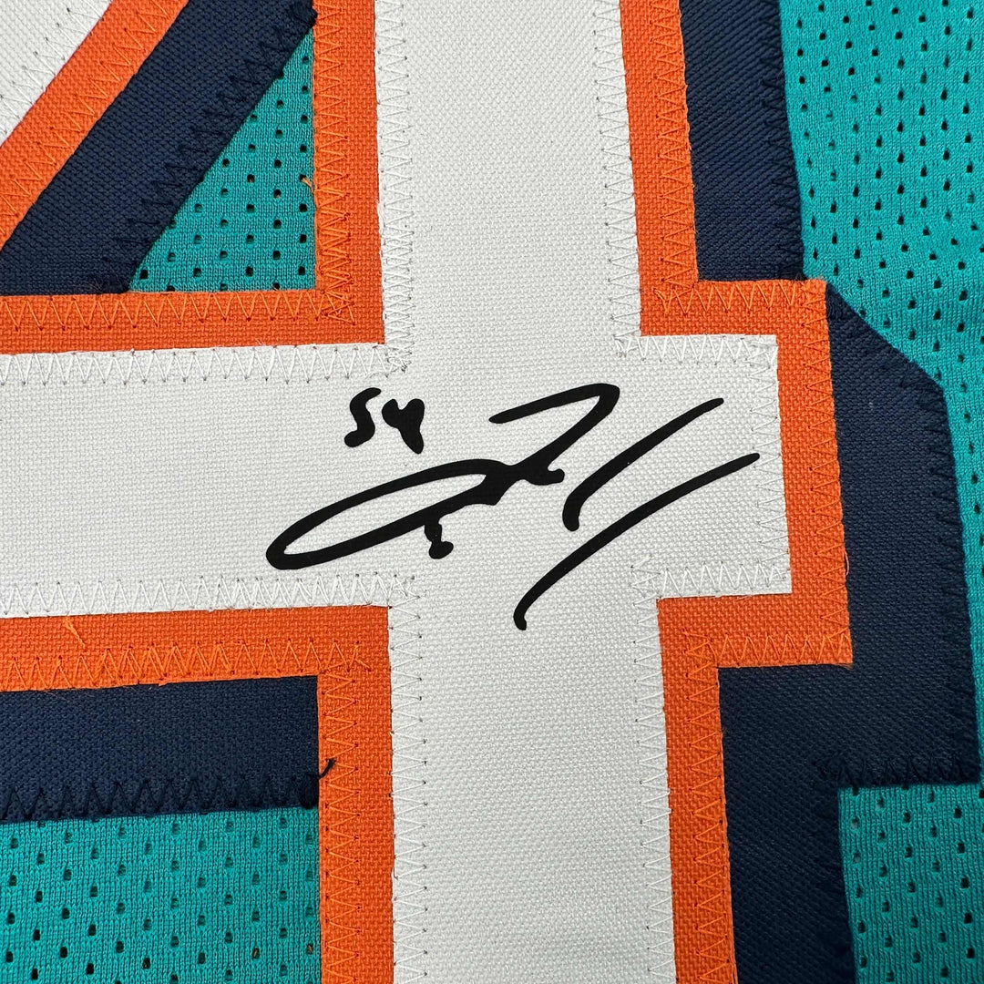 Facsimile Autographed Zach Thomas Miami Teal Reprint Jersey Size Men's XL