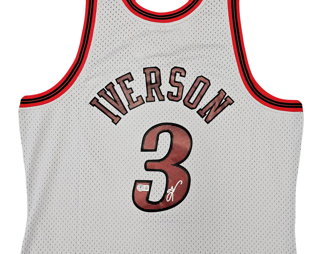 76ers Allen Iverson Auto Grey Auth Mitchell Ness 97 HWC Swingman Jersey XL BAS