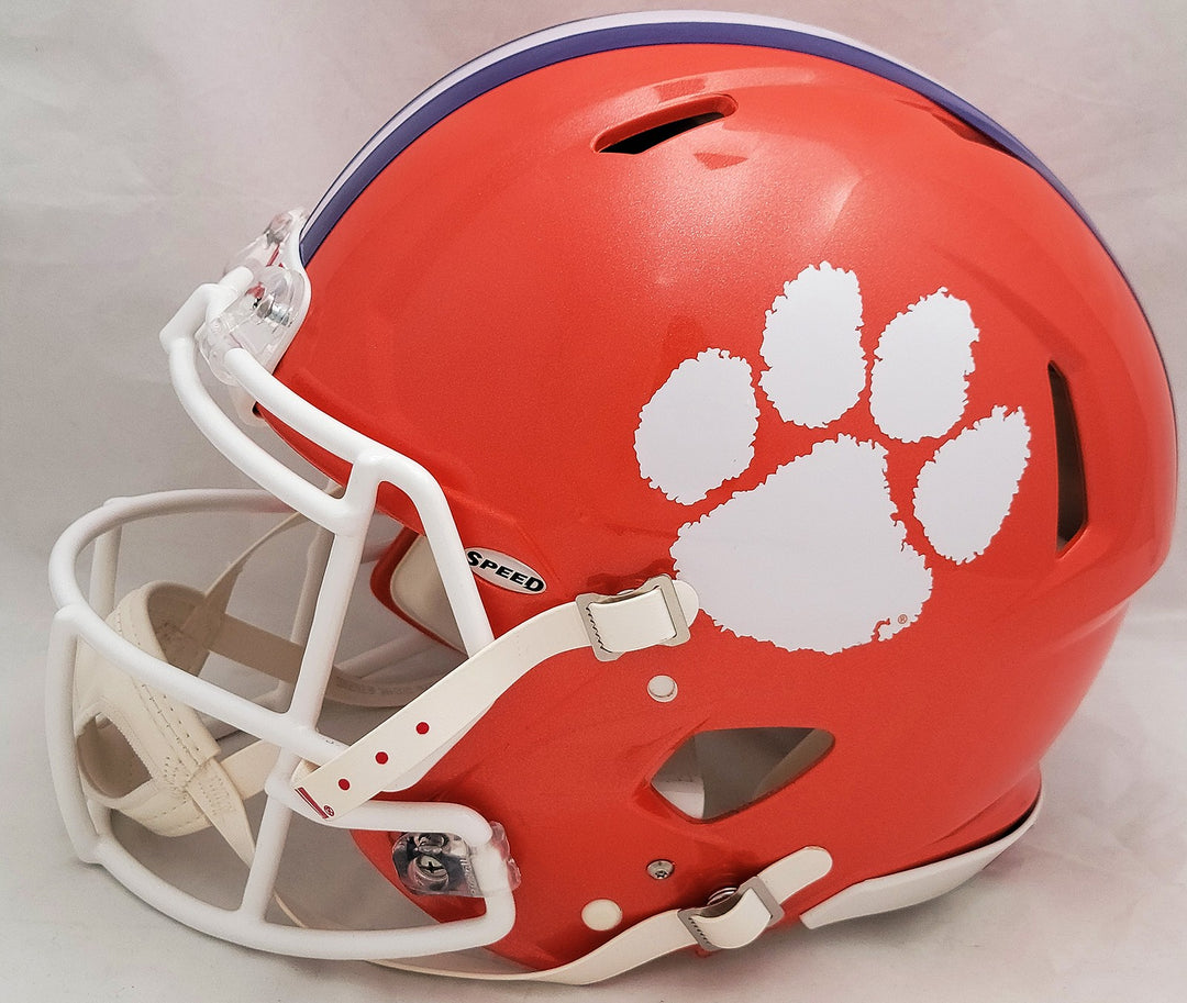 Travis Etienne Auto Clemson Tigers Orange Full Sz Auth Helmet 2018 Nat Champ BAS