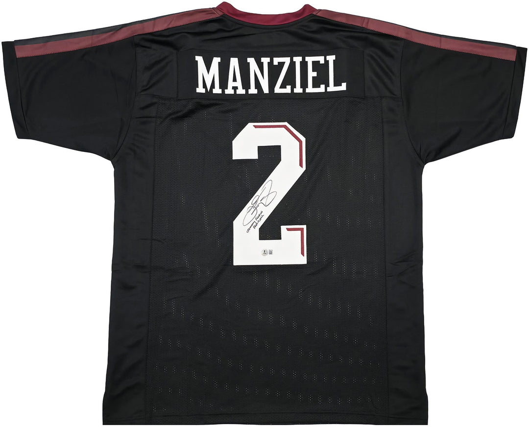 A & M Aggies Johnny Manziel Signed Black Jersey Beckett Wit Beckett Witness