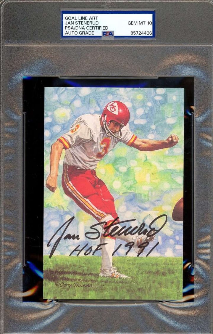 Jan Stenerud Gem Mint 10 PSA DNA Signed Goal Line Art Card GLAC Autograph HOF 91