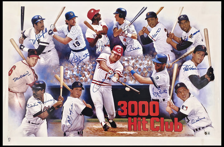 3000 Hit Club Signed 24x36 Lithograph Photo With 13 Sigs Willie Mays & Hank