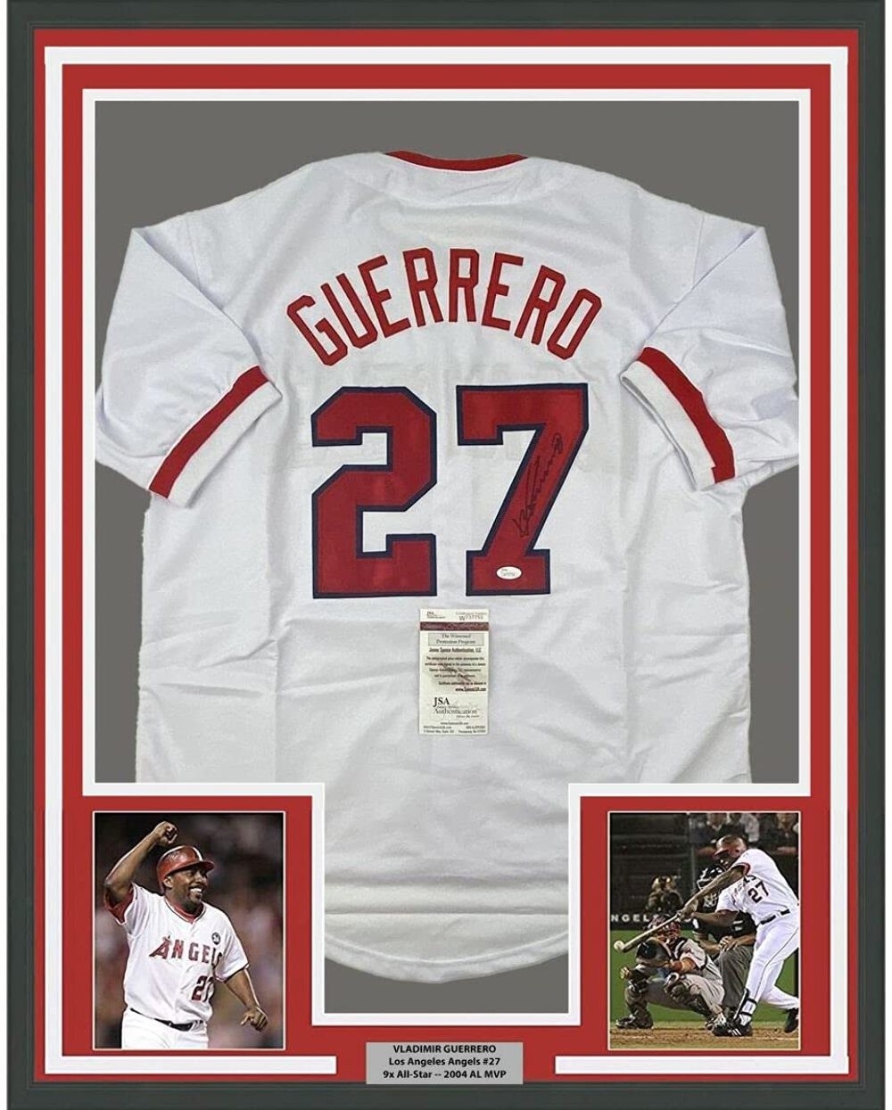 FRAMED Autographed/Signed VLADIMIR VLAD GUERRERO 33x42 LA White Jersey JSA COA