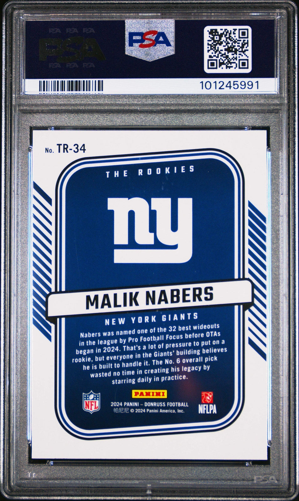 Graded 2024 Panini Donruss Malik Nabers #TR34 The Rookies Football Card PSA 10