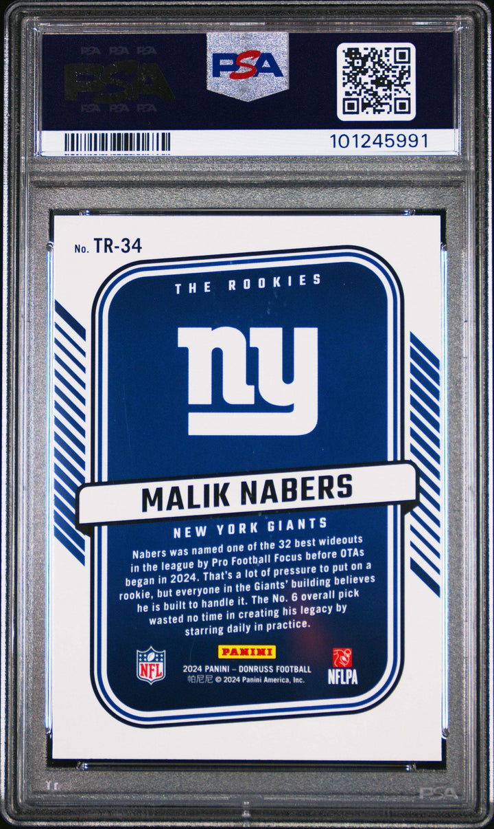 Graded 2024 Panini Donruss Malik Nabers #TR34 The Rookies Football Card PSA 10