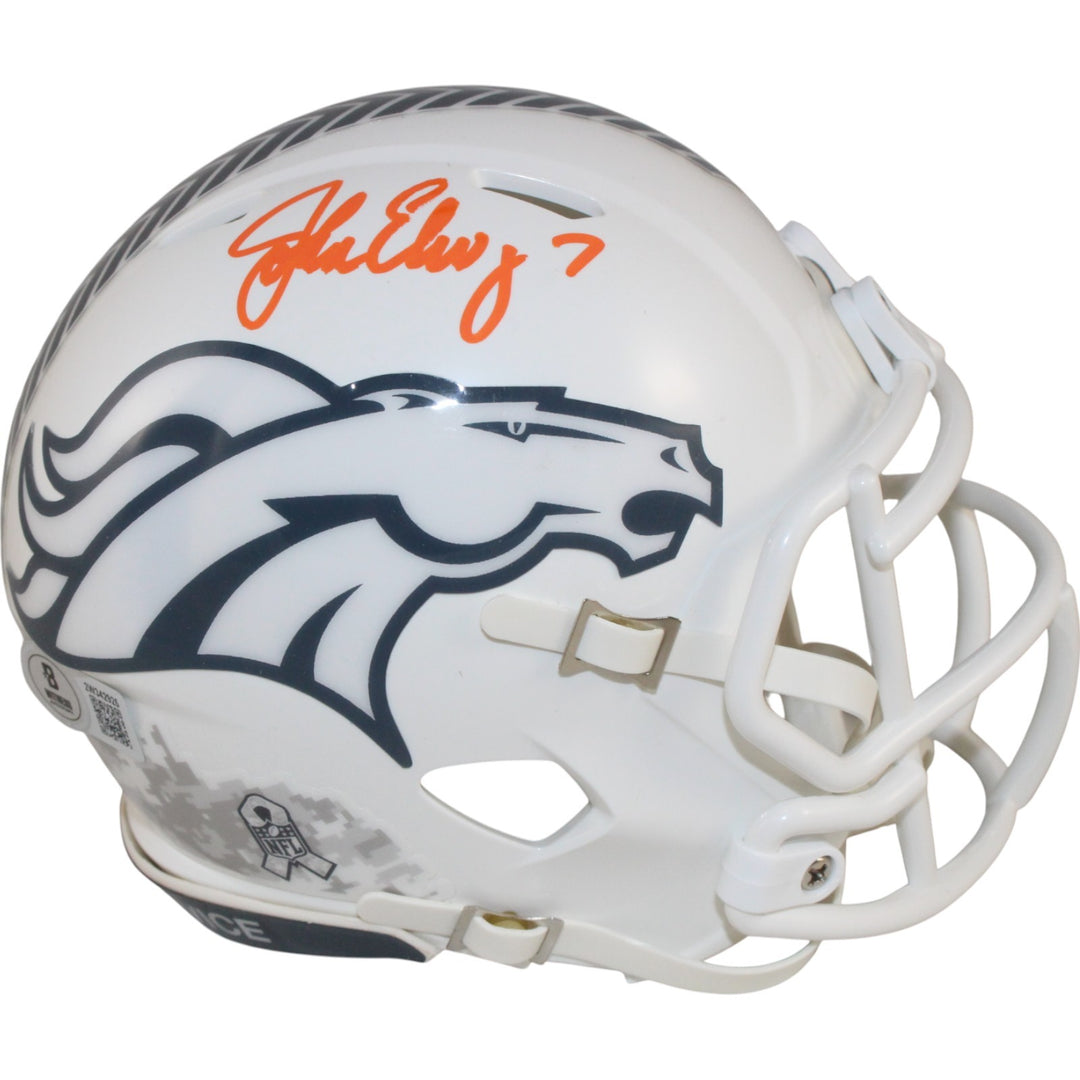 John Elway Autographed Denver Broncos 24 STS Mini Helmet Beckett Witness 50209
