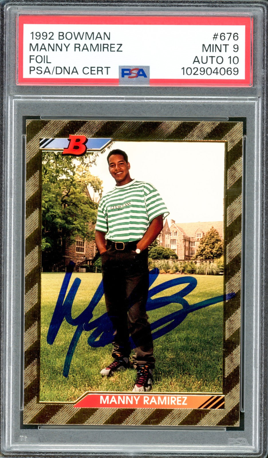 Manny Ramirez Auto Signed 1992 Bowman Foil RC 676 Red Sox PSA 9 Sig 10 PSA/DNA
