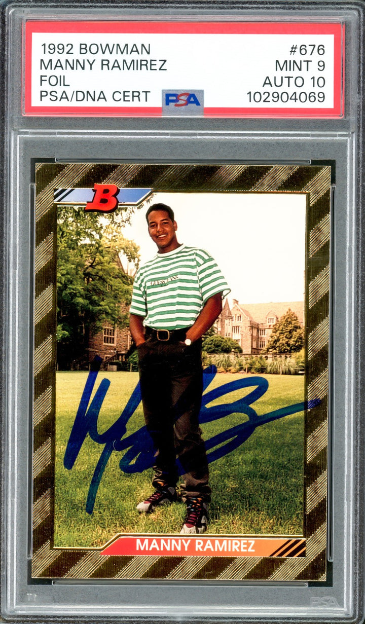 Manny Ramirez Auto Signed 1992 Bowman Foil RC 676 Red Sox PSA 9 Sig 10 PSA/DNA