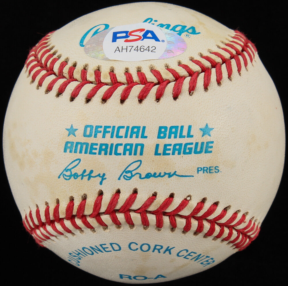 ELMER VALO SIGNED BOBBY BROWN OAL BASEBALL w/ PSA-DNA COA A's YANKEES SENATORS +