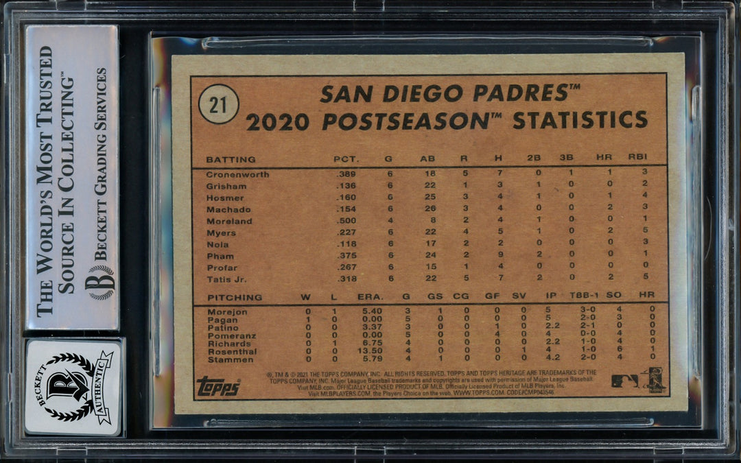 Fernando Tatis Jr. Signed 2021 Topps Heritage Card 21 Padres Auto GM 10 Beckett