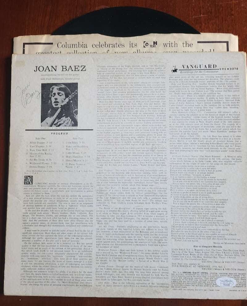 Joan Baez JSA Coa Signed Vanguard Record Album W/ Vinyl Autograph