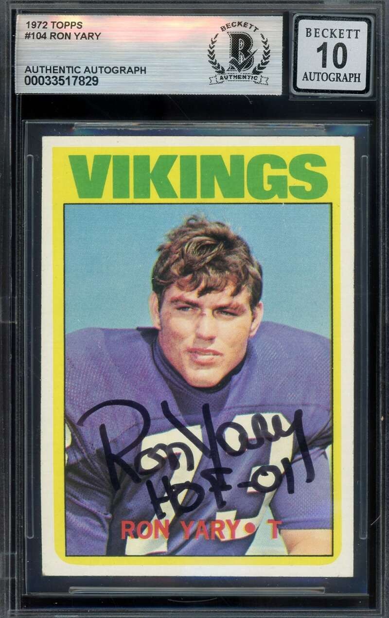Ron Yary Gem Mint 10 Beckett BAS Signed 1972 Topps Rookie Autograph Vikings