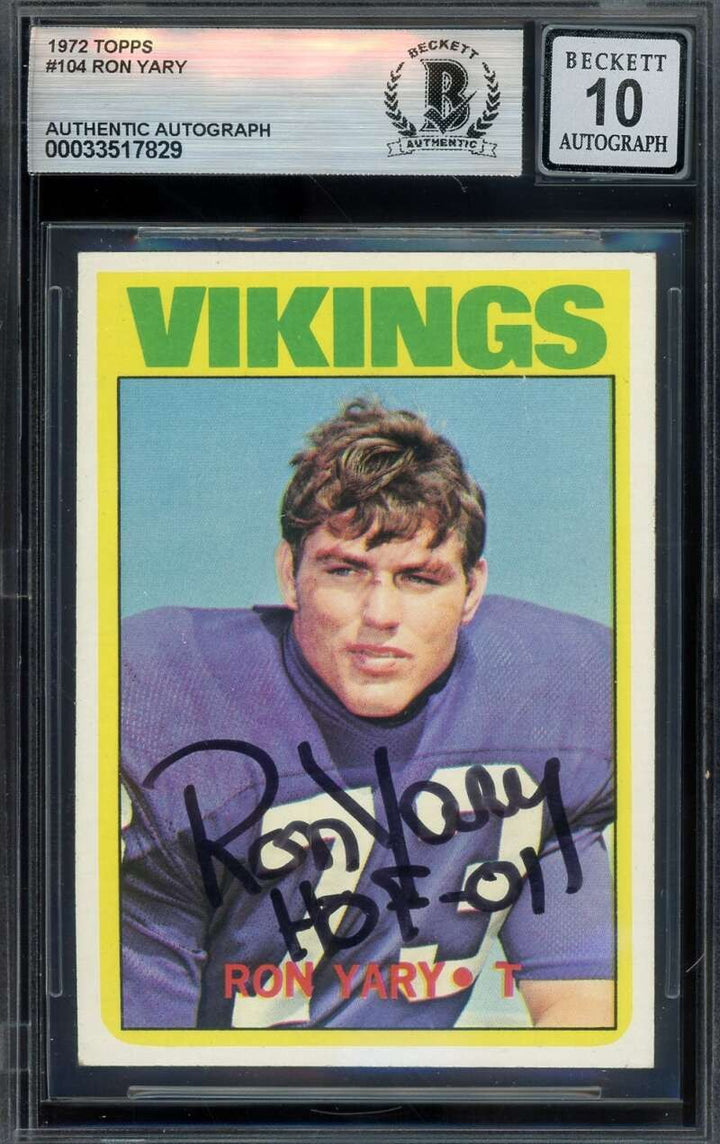 Ron Yary Gem Mint 10 Beckett BAS Signed 1972 Topps Rookie Autograph Vikings