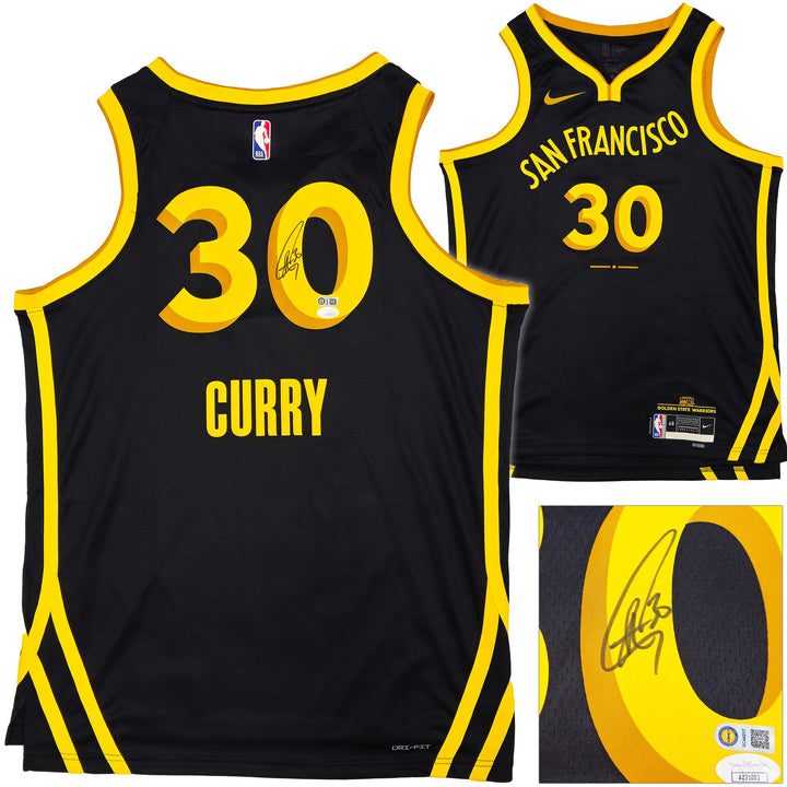 Warriors Stephen Curry Auto Black Nike Swingman City Edition Jersey Size 48 JSA