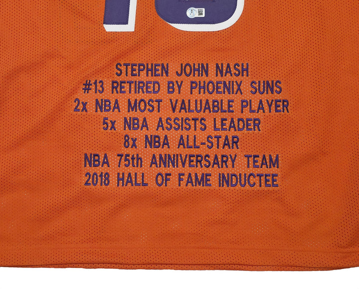 Phoenix Suns Steve Nash Autographed Signed Orange Stat Jersey Beckett Wit