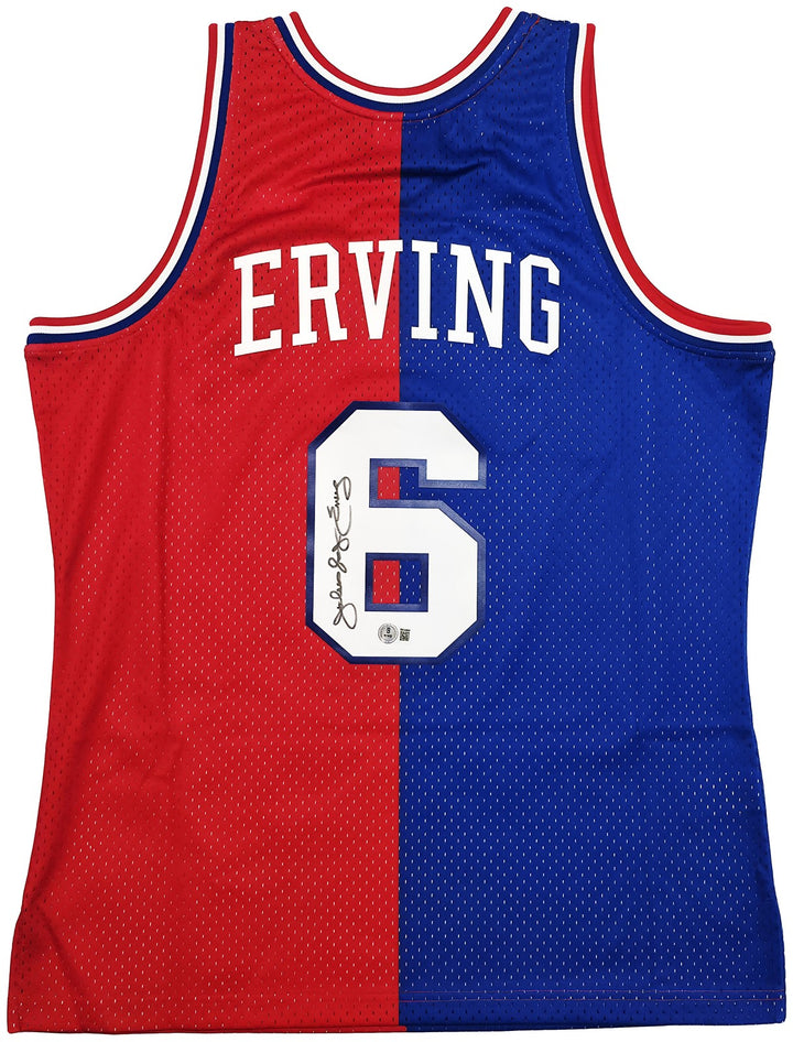 76ers Julius Dr J Erving Auto Red Blue Mitchell Ness 82-83 Swingman Jersey L BAS