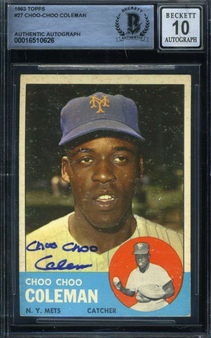 Choo Choo Coleman Gem Mint 10 Beckett BAS Signed 1963 Topps Autograph