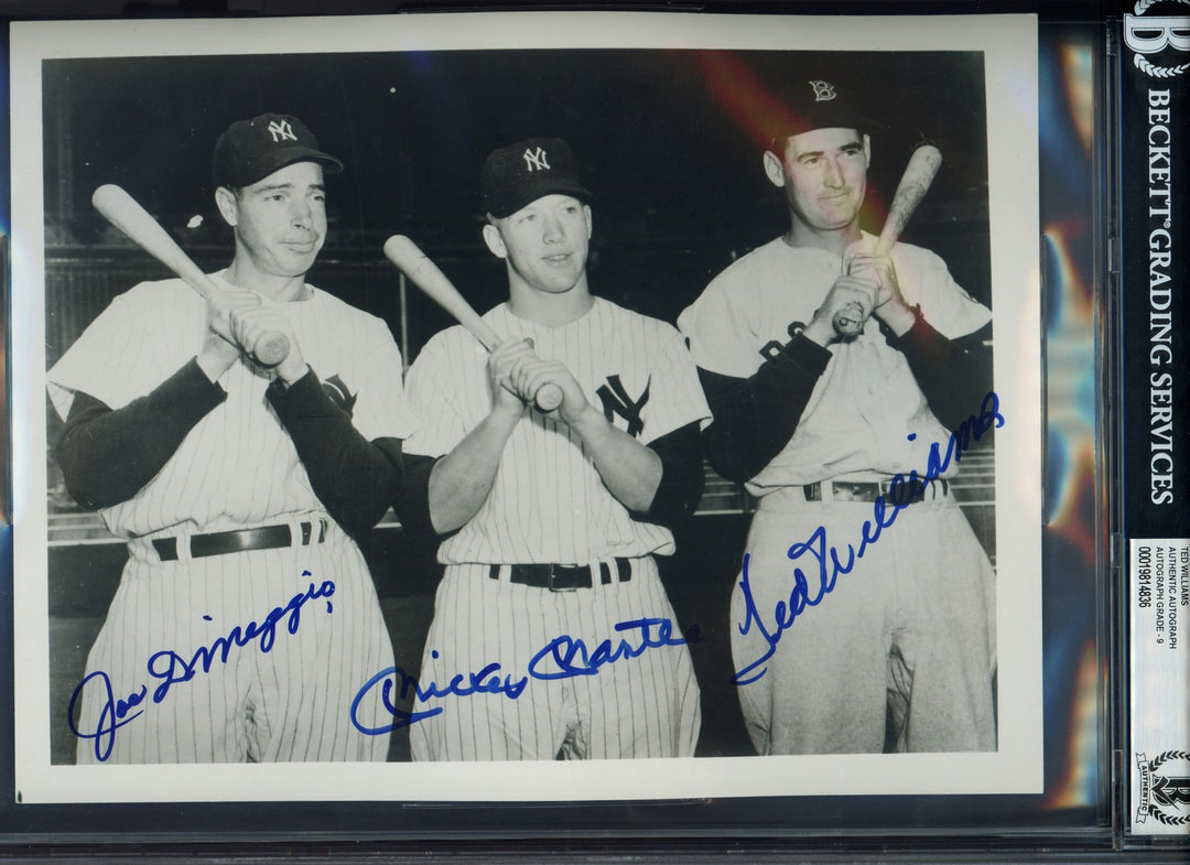 Mickey Mantle, Joe Dimaggio, Ted Williams Signed 8x10 Photo Sig 9 Beckett