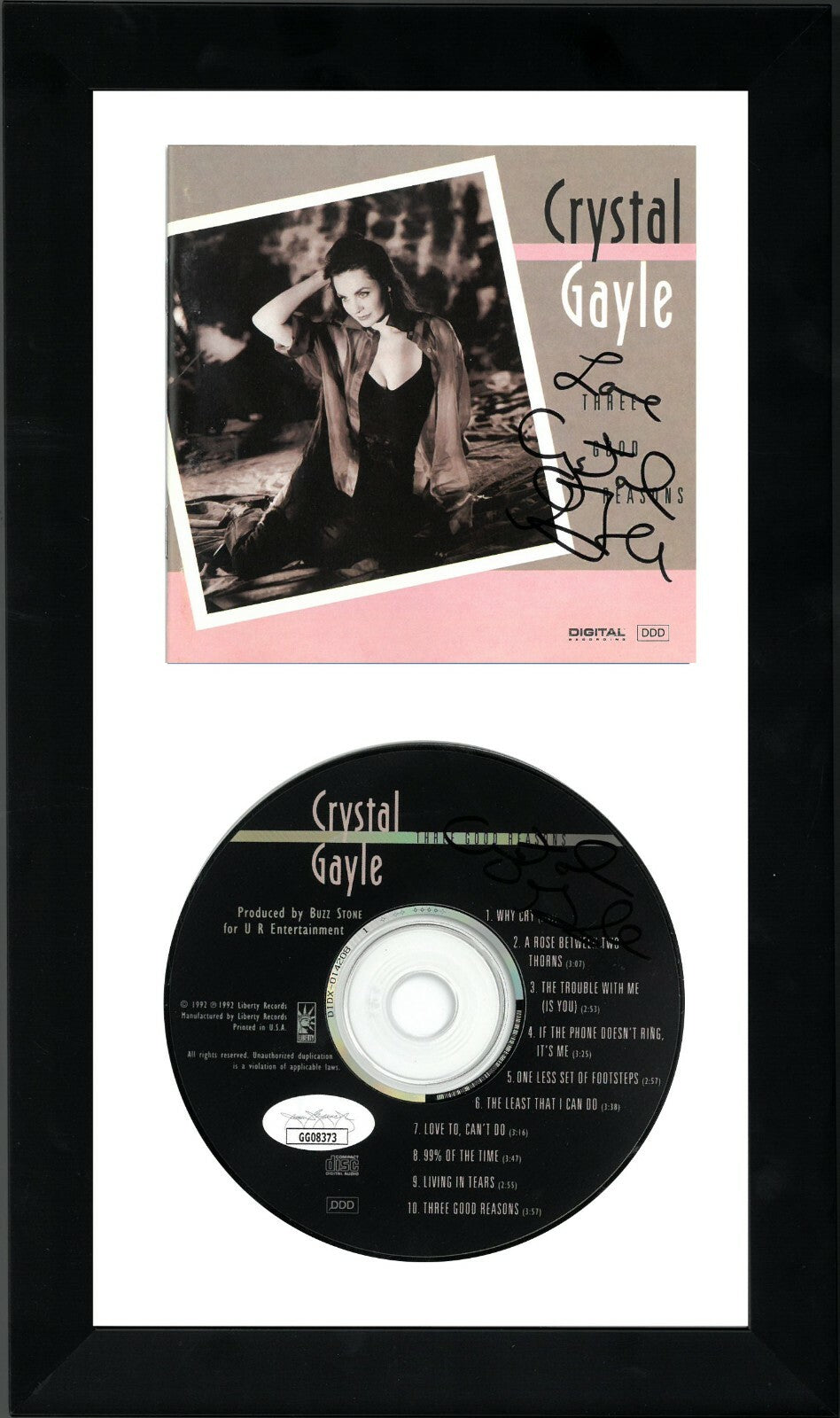 Crystal Gayle dual signed Three Good Reasons Album CD Cover & CD Framed- JSA