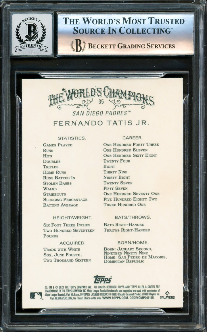 Fernando Tatis Jr. Signed 2021 Topps Allen & Ginter Card #35 San Diego Padres