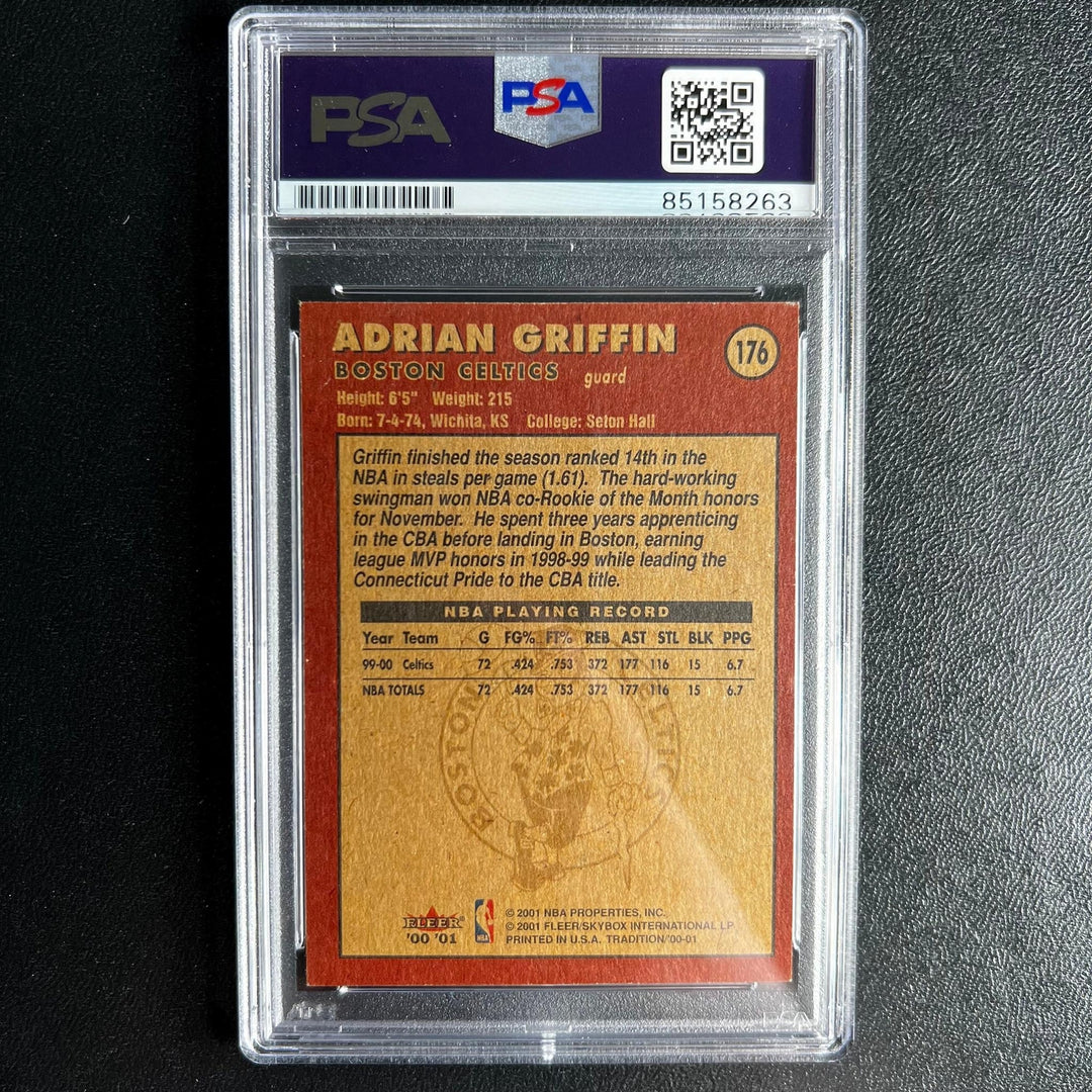2000-01 Fleer #176 Adrian Griffin Signed Card AUTO 10 PSA Slabbed Celtics