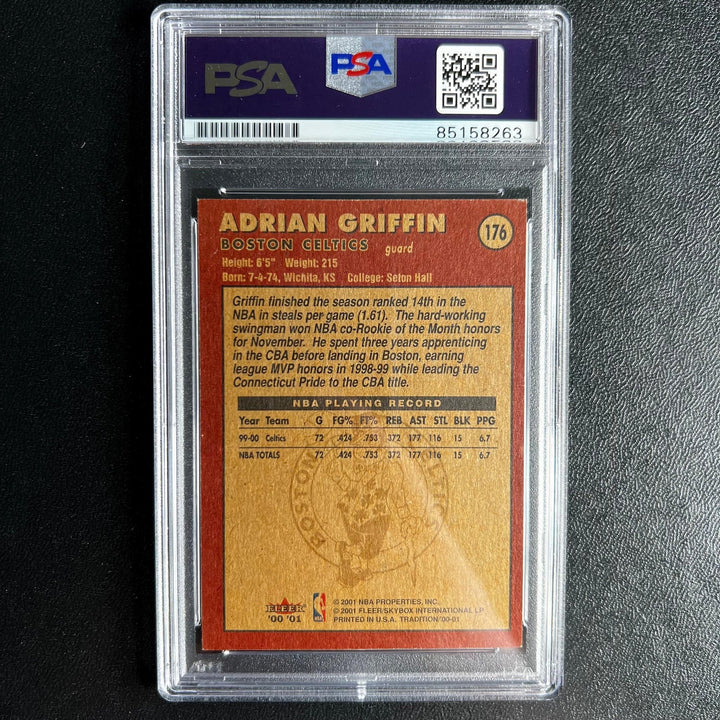 2000-01 Fleer #176 Adrian Griffin Signed Card AUTO 10 PSA Slabbed Celtics
