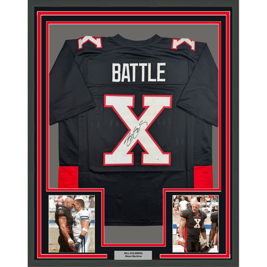 Framed Autographed/Signed Bill Goldberg Battle X 35x39 Jersey JSA COA