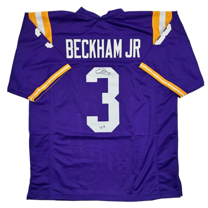 Autographed/Signed Odell Beckham Jr. LSU Purple College Football Jersey Beckett