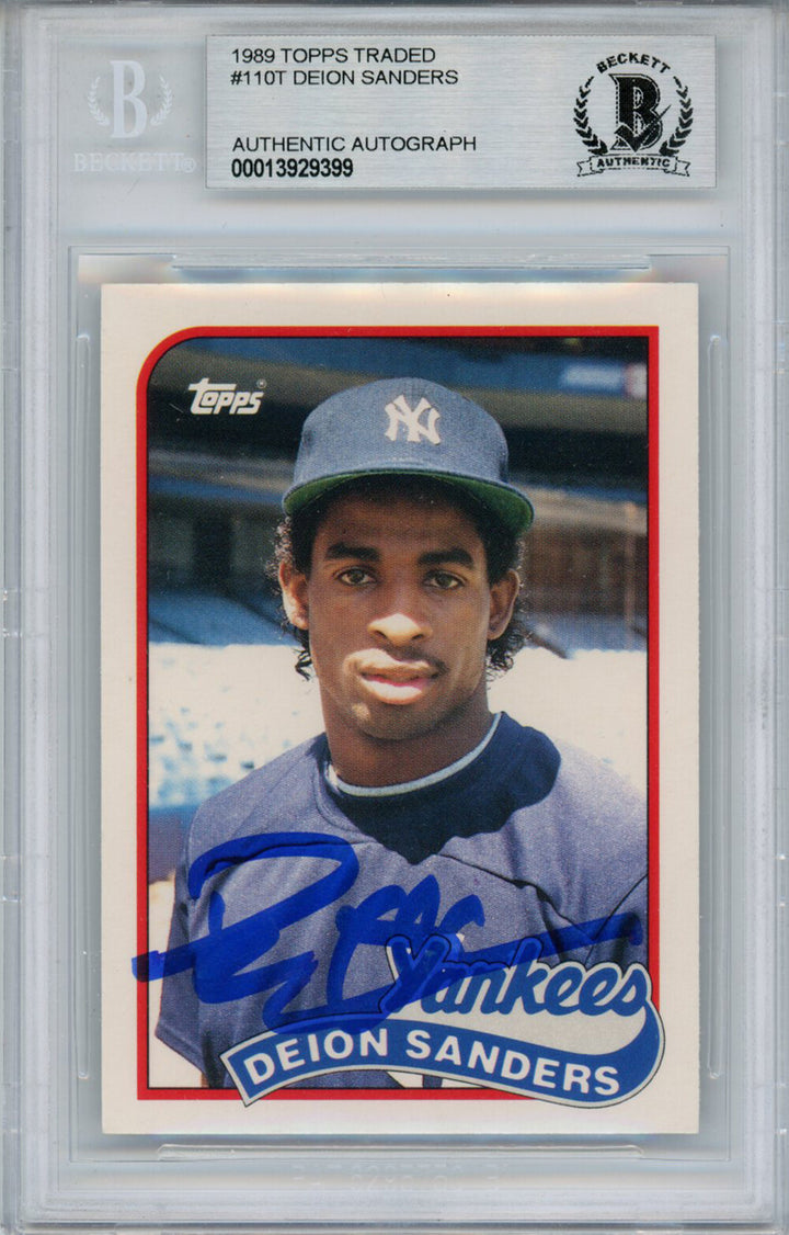 Deion Sanders Signed 1989 Topps Traded #110T Rookie Card Beckett Slab 14679