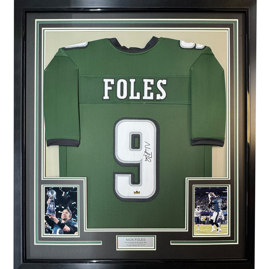 Framed Facsimile Autographed Nick Foles 33x42 Green Reprint Laser Auto Jersey
