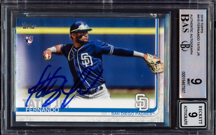 Fernando Tatis Jr. Signed 2019 Topps RC 410 Padres BGS 9 Auto Mint 9 Beckett