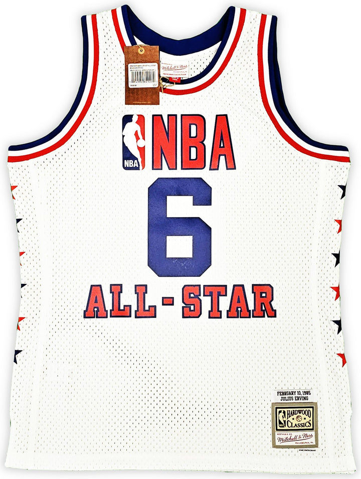 76ers Julius Dr J Erving Auto White Mitchell Ness 1985 Swingman AS Jersey L BAS