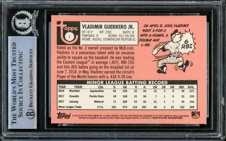 Vladimir Guerrero Jr. Auto Signed 2018 Topps Heritage Minor League RC 1 Beckett