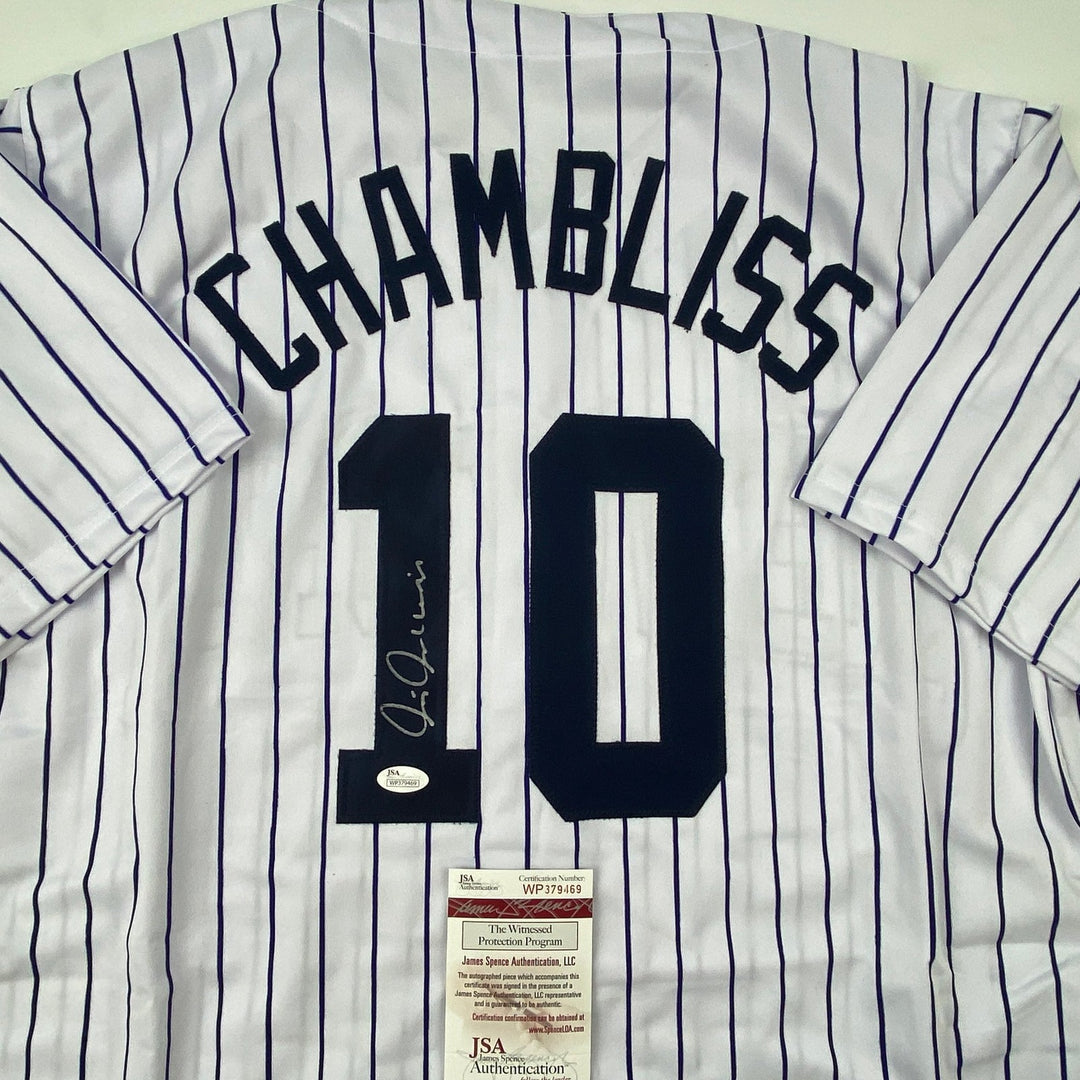 Autographed/Signed Chris Chambliss New York Pinstripe Jersey JSA COA