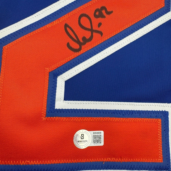 Autographed/Signed Vasily Podkolzin Edmonton Blue Jersey Beckett BAS COA