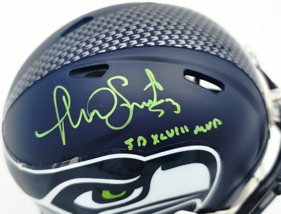 Malcolm Smith Signed Seahawks Blue Speed Mini Helmet Beckett Wit Beckett Witness