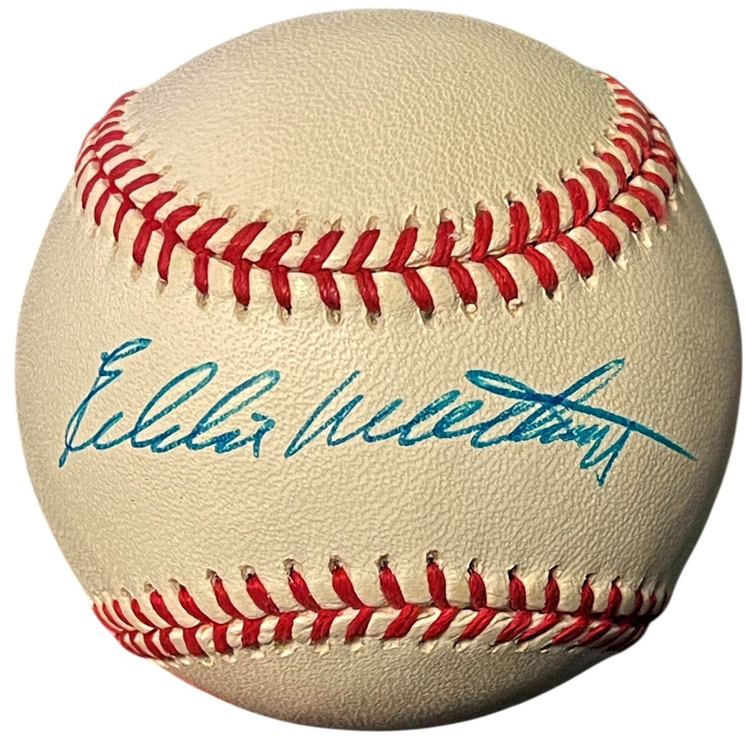 Eddie/Ed Mathews signed RONL Rawlings Official National League Baseball- HOF-COA