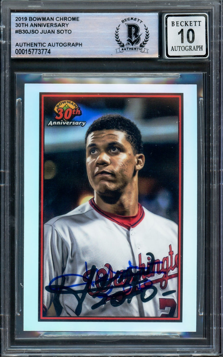 Juan Soto Signed 2019 Bowman Chrome 1989 Refractor Card B30-JSO Sig 10 Beckett