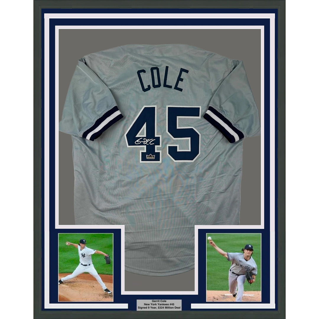 Framed Facsimile Autographed Gerrit Cole 33x42 Grey Reprint Laser Auto Jersey