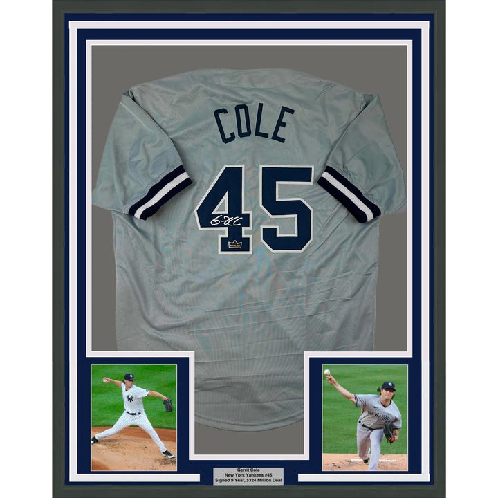 Framed Facsimile Autographed Gerrit Cole 33x42 Grey Reprint Laser Auto Jersey