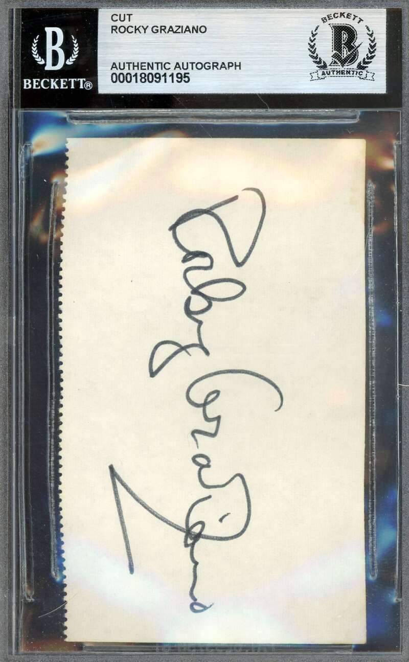 Rocky Graziano Beckett BAS Signed Index Card Cut Autograph