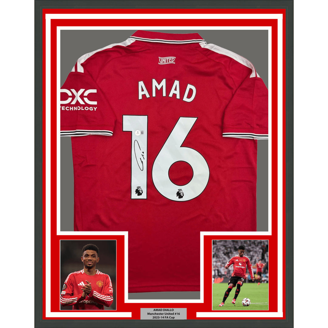 Framed Autographed Amad Diallo 35x39 Manchester United Red Jersey BAS COA